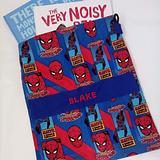 personalised with childs name superhero library bag cotton with drawstring closure